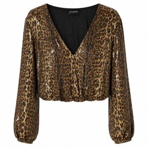 Lulumari Mob Wife Leopard Sequin Top Women Large Glam Party Night Out Maximalist